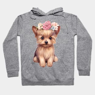 Watercolor Yorkshire Terrier Dog with Head Wreath Hoodie